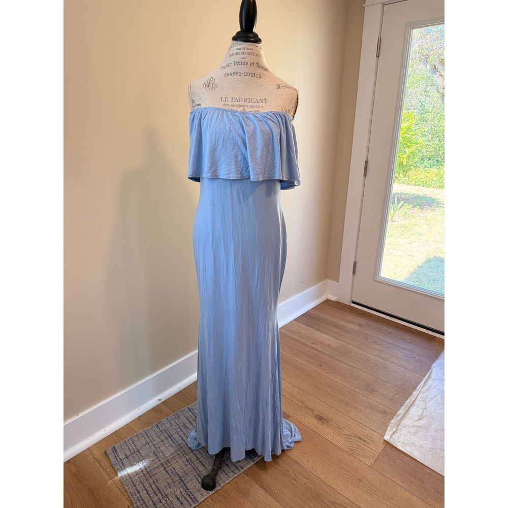 Pink Blush Women's Baby Blue Off The Shoulder Long Dress With Small Train Size L
